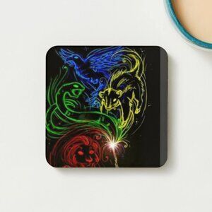 4pc harry potter Hogwarts houses coffee cup mug coaster square glazed ceramic